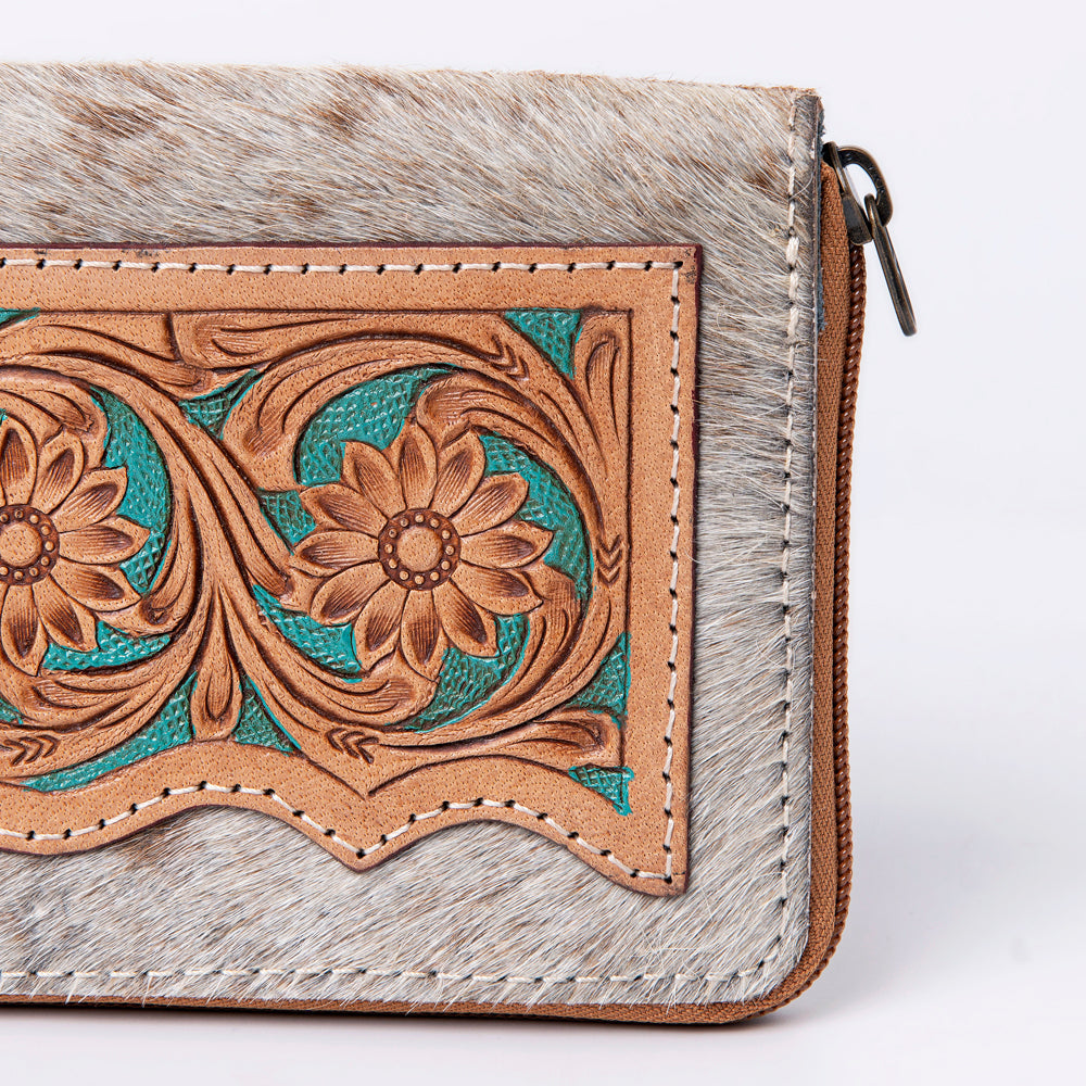 OHLAY WALLET Hand Tooled Hair-on Genuine Leather women bag western handbag purse
