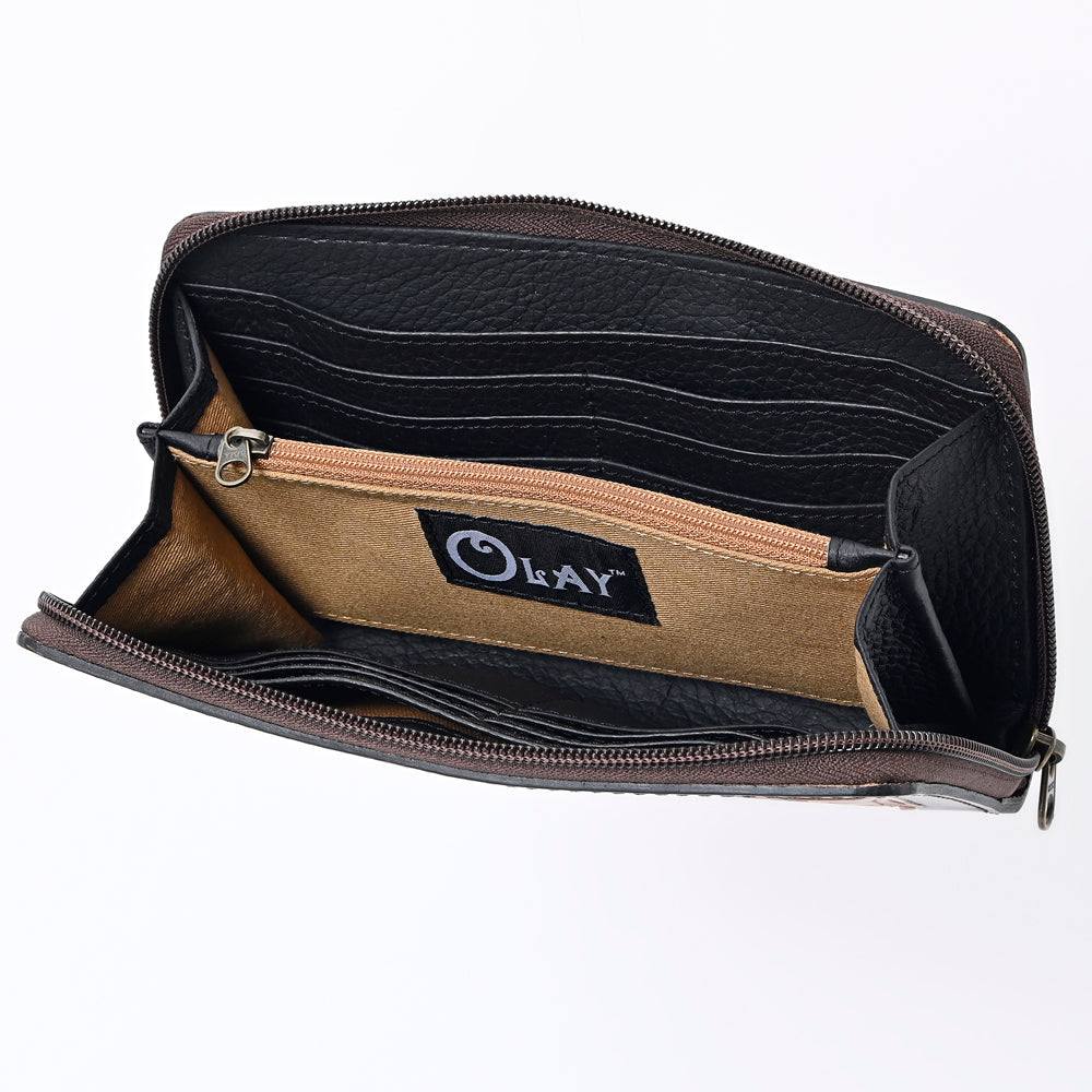 OHLAY WALLET Hand Tooled  Genuine Leather women bag western handbag purse