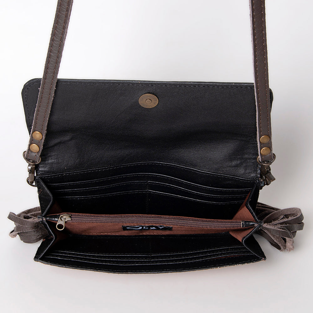 OHLAY WALLET Hand Tooled Hair-on Genuine Leather women bag western handbag purse