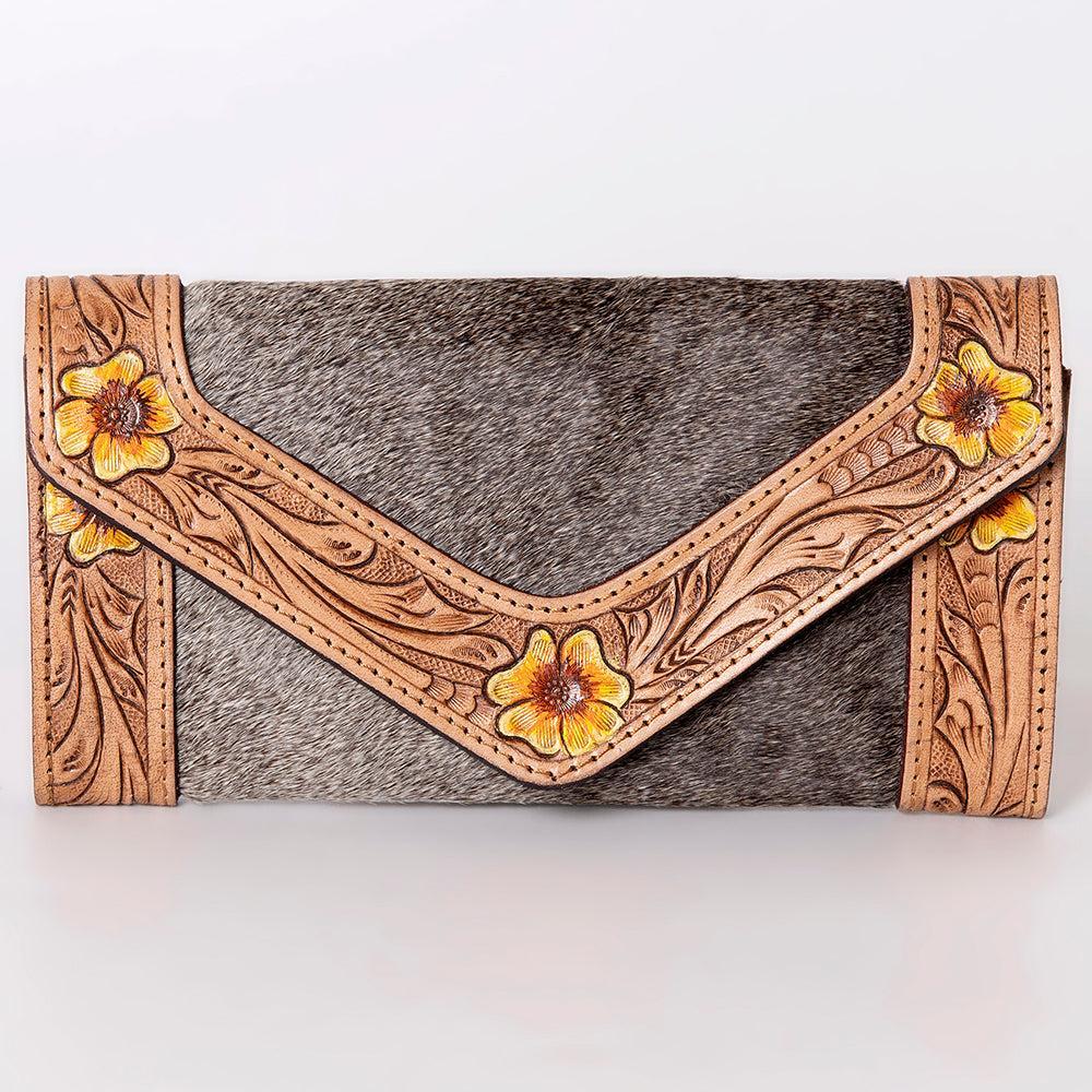 OHLAY WALLET Hand Tooled Hair-on Genuine Leather women bag western handbag purse