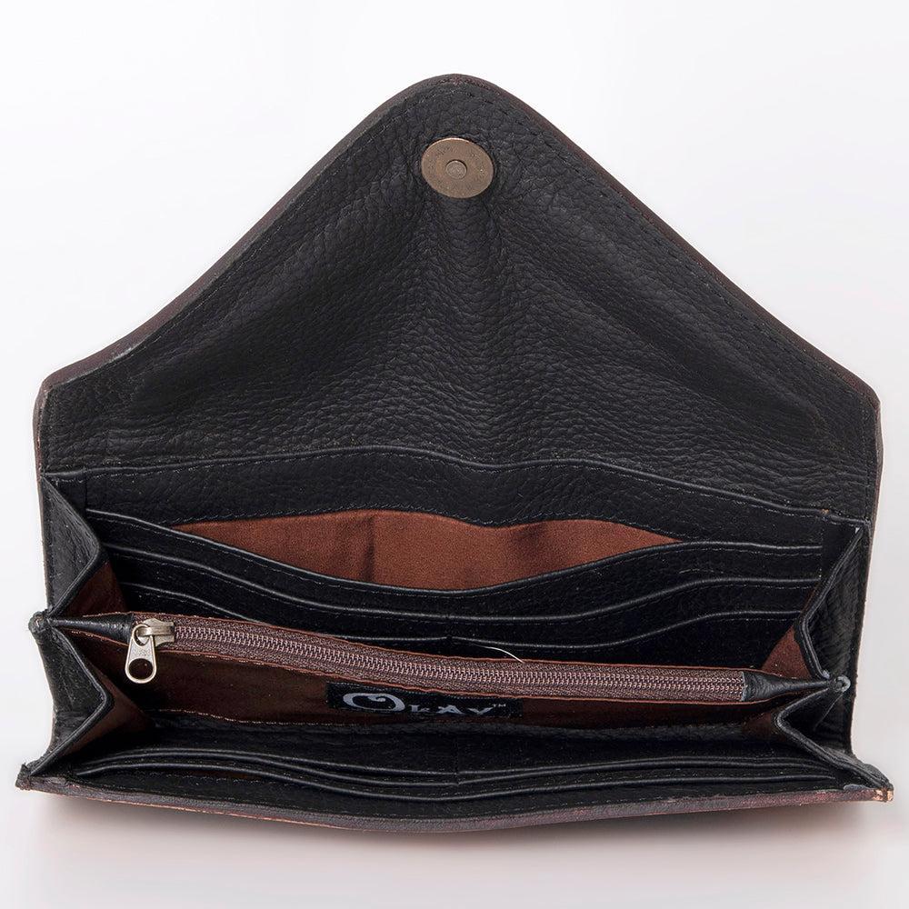 OHLAY WALLET Hand Tooled Hair-on Genuine Leather women bag western handbag purse