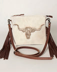 American Darling Western Small Crossbody Bag – Genuine Hair-On Cowhide Leather with Fringes, Adjustable Strap, Handcrafted in Texas