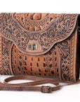 American Darling ADBG942 Crossbody Hand Tooled Crocodile Embossed Genuine Leather Women Bag Western Handbag Purse