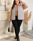 Plus Size Stripe Quilted Snap Button Vest