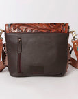 KBK104 - -CROSS BODY Hand Tooled Saddle Leather with Cowhide Ladies Bag KBK1