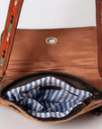KBK104 - -CROSS BODY Hand Tooled Saddle Leather with Cowhide Ladies Bag KBK1
