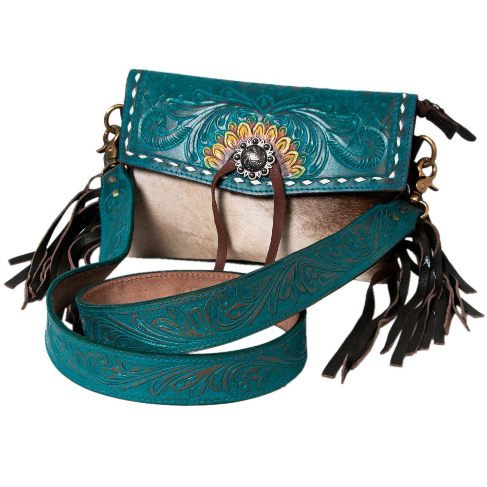 Handmade Hair On Cowhide Western Clutch Bag For Women Featuring Vegetable Leather
