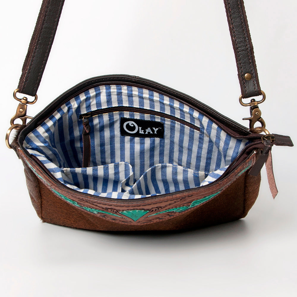 Ohlay Bags KBA113 Cross Body I Hand Tooled Hair-On Genuine Leather Women Bag Western Handbag Purse