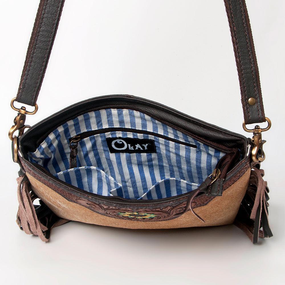 Ohlay Bags KBA114 Cross Body I Hand Tooled Hair-On Genuine Leather Women Bag Western Handbag Purse