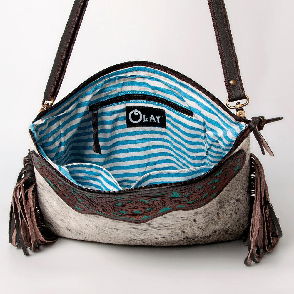 Ohlay Bags KBA115 Cross Body I Hand Tooled Hair-On Genuine Leather Women Bag Western Handbag Purse