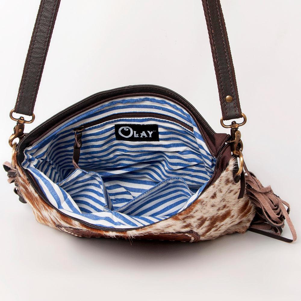 Ohlay Bags KBA124 Cross Body I Hand Tooled Hair-On Genuine Leather Women Bag Western Handbag Purse