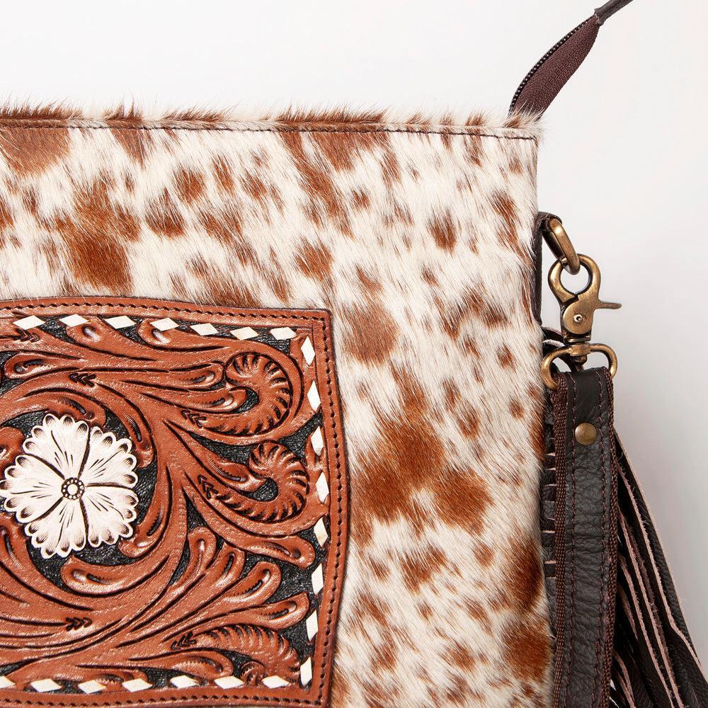 Ohlay Bags KBA124 Cross Body I Hand Tooled Hair-On Genuine Leather Women Bag Western Handbag Purse