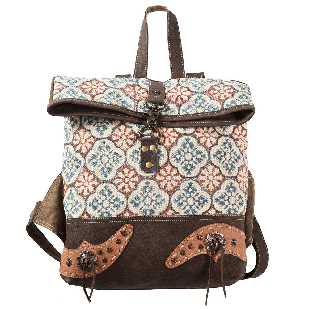 OHLAY KB377 Backpack Upcycled Canvas Genuine Leather women bag western handbag purse