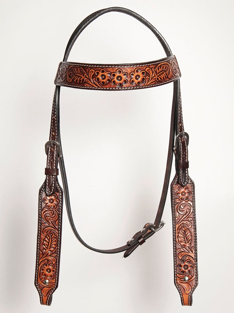 HILASON Western American Leather Horse Headstall &amp; Breast Collar Floral Carved Tack Set Dark Brown