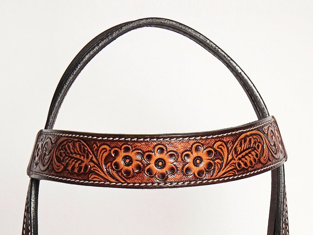 HILASON Western American Leather Horse Headstall &amp; Breast Collar Floral Carved Tack Set Dark Brown
