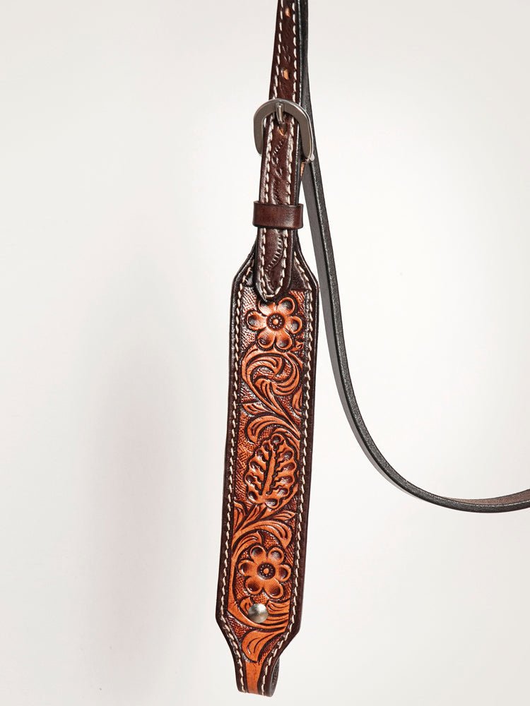 HILASON Western American Leather Horse Headstall &amp; Breast Collar Floral Carved Tack Set Dark Brown