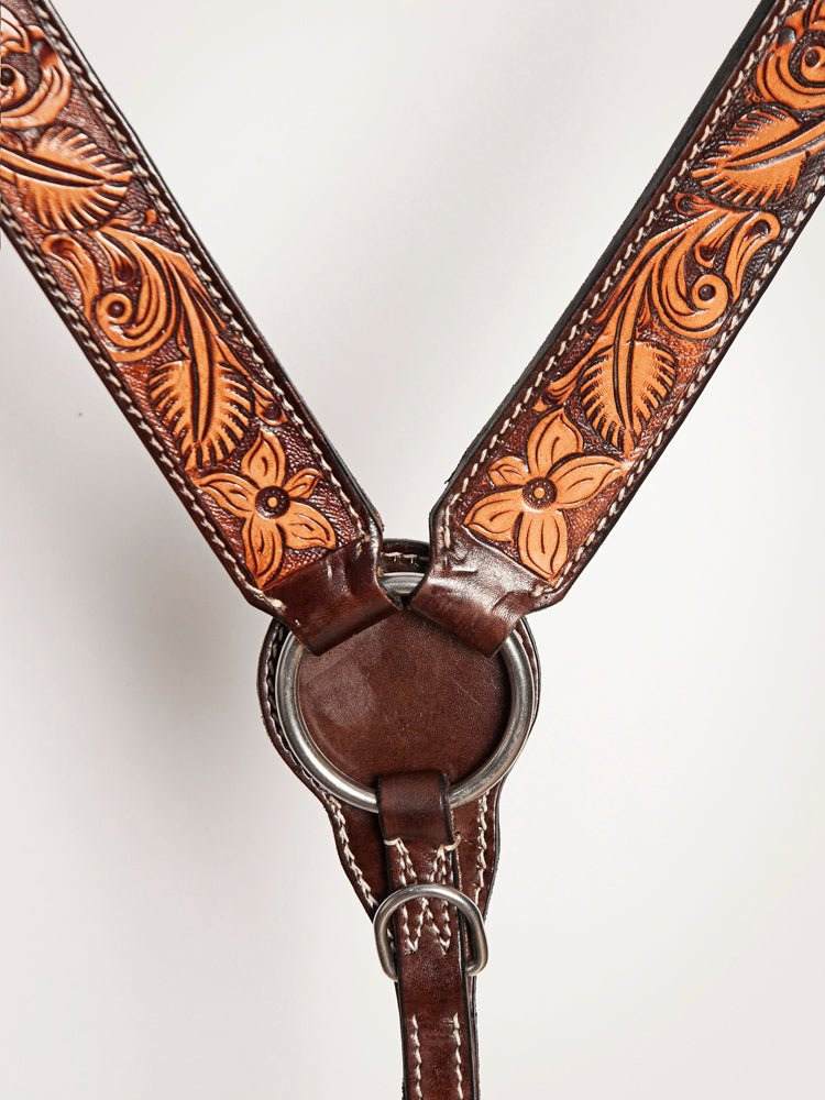 HILASON Western American Leather Horse Headstall &amp; Breast Collar Floral Carved Tack Set Dark Brown