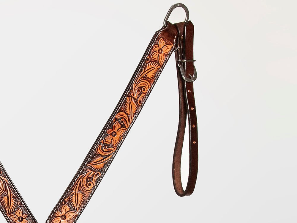 HILASON Western American Leather Horse Headstall &amp; Breast Collar Floral Carved Tack Set Dark Brown