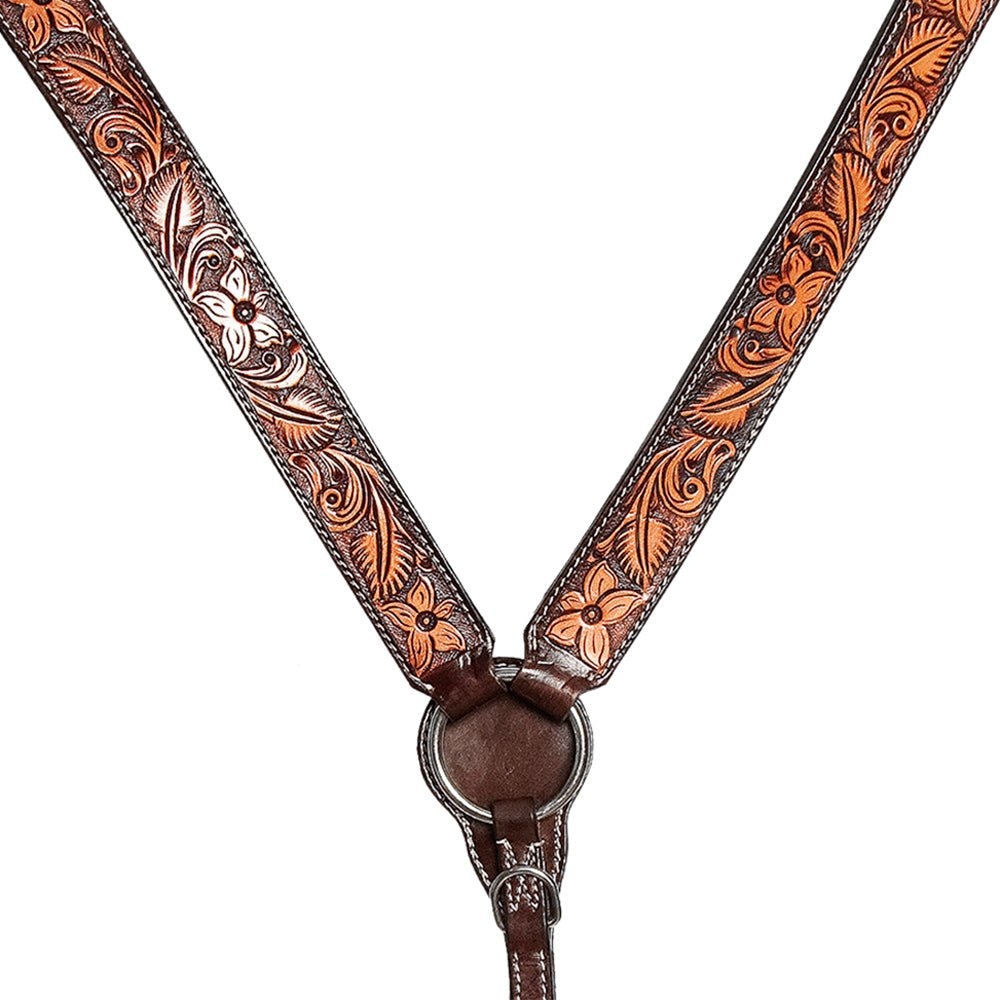 HILASON Western American Leather Horse Headstall &amp; Breast Collar Floral Carved Tack Set Dark Brown