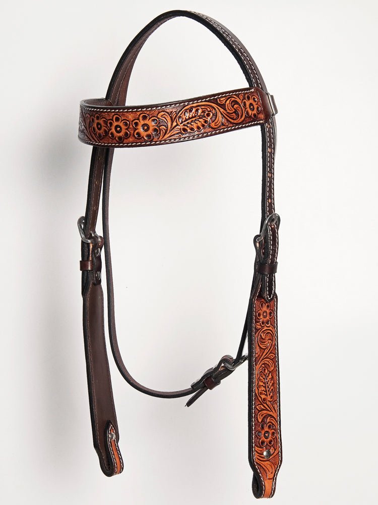 HILASON Western American Leather Horse Headstall &amp; Breast Collar Floral Carved Tack Set Dark Brown