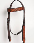 HILASON Western American Leather Horse Headstall & Breast Collar Floral Carved Tack Set Dark Brown