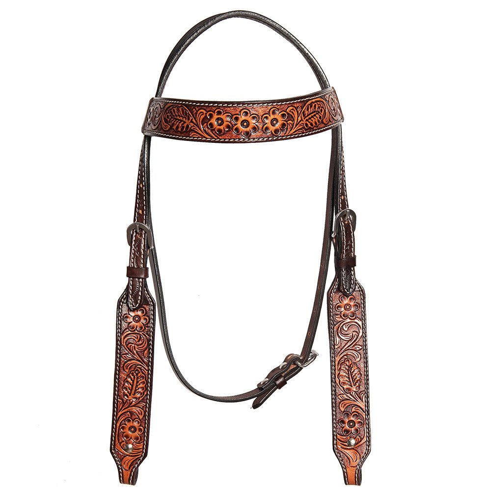 HILASON Western American Leather Horse Headstall &amp; Breast Collar Floral Carved Tack Set Dark Brown