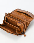 Spaghetti Western Swc446Tan Wallet Vintage Handmade Drum Dyed Genuine European Cowhide Leather Women Bag Western Handbag Purse