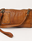 Spaghetti Western Swc448Tan Wallet Vintage Handmade Drum Dyed Genuine European Cowhide Leather Women Bag Western Handbag Purse