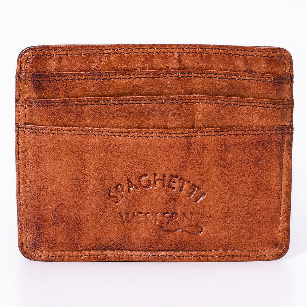 Spaghetti Western Swc451Cg Card-Holder Vintage Handmade Drum Dyed Genuine European Cowhide Leather Women Bag Western Handbag Purse