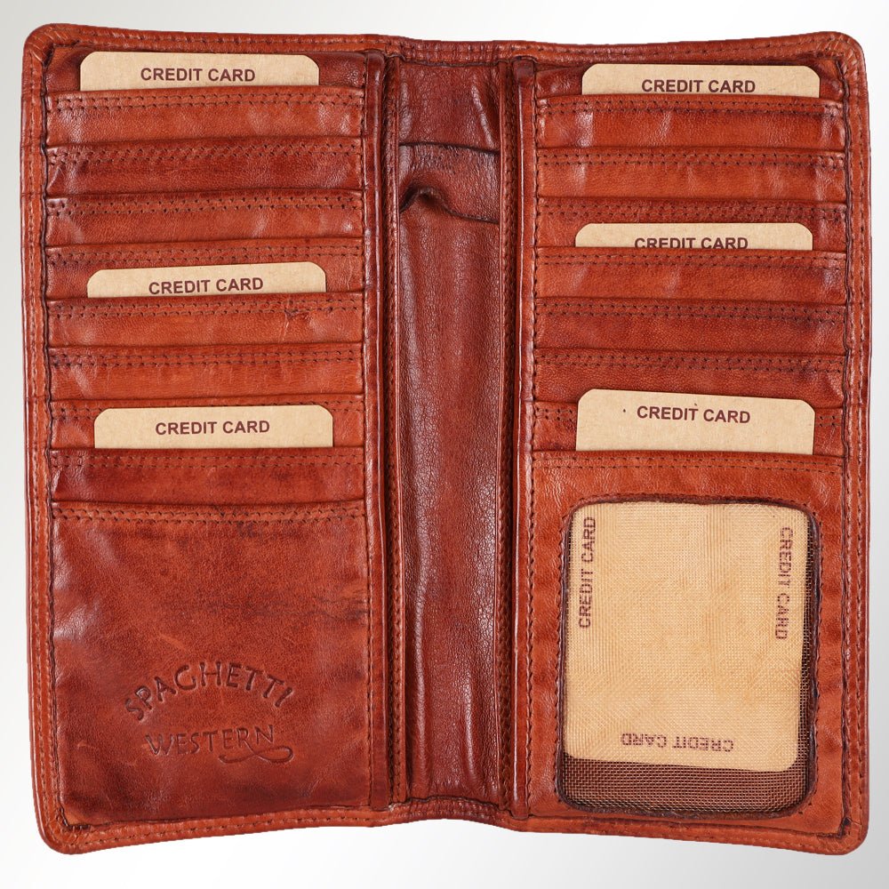 Spaghetti Western Swc437Cg Card-Holder Vintage Handmade Drum Dyed Genuine European Cowhide Leather Women Bag Western Handbag Purse