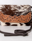 Hair On Hide Crossbody Bag With Hand Tooled Sunflower Flap