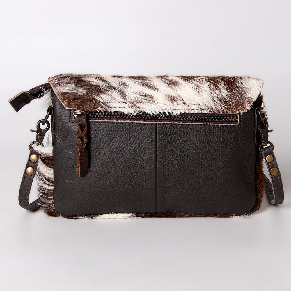 Hair On Hide Crossbody Bag With Hand Tooled Sunflower Flap
