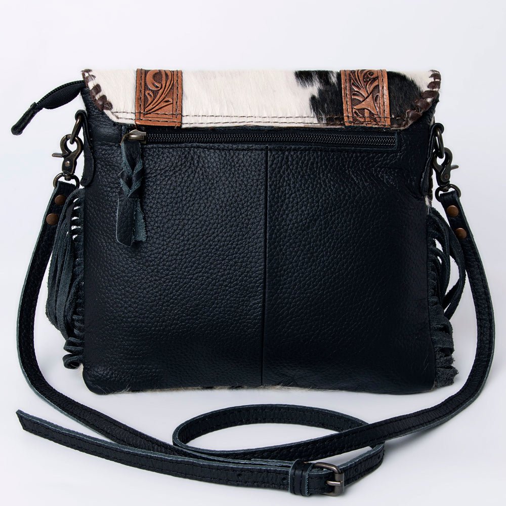 Western Hair-On Hide Sunflower Mini Crossbody Bag With Rustic Fringe Detailing Accents