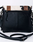 Western Hair-On Hide Sunflower Mini Crossbody Bag With Rustic Fringe Detailing Accents