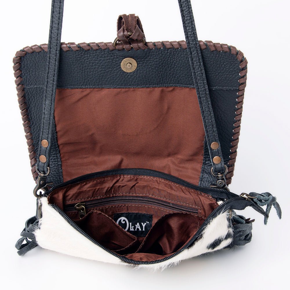 Western Hair-On Hide Sunflower Mini Crossbody Bag With Rustic Fringe Detailing Accents
