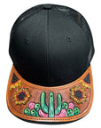 American Darling Men Women Adjustable Cap With Leather On Visor Black
