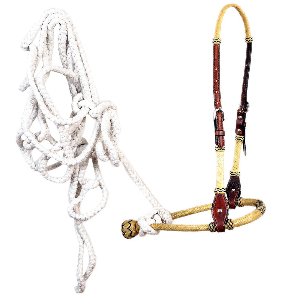 Western Horse Headstall Leather Bridle With Bosal For Trail Riding Durable Brown