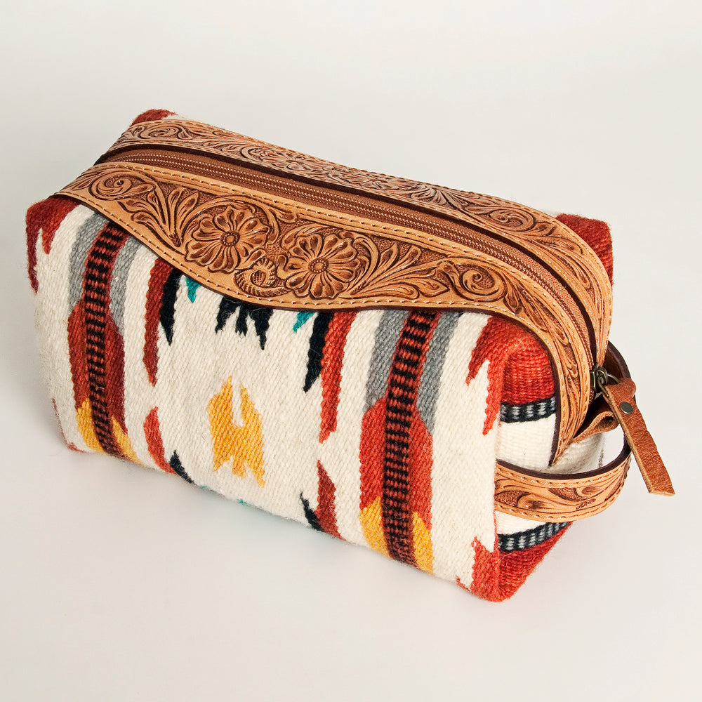 American Darling Toiletry Hand Tooled Saddle Blanket Fabric Genuine Leather Western Women Bag Handbag Purse | for Cute