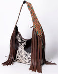 Tooled Leather Hobo Bag With Hair On Hide Western Style
