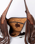Tooled Leather Hobo Bag With Hair On Hide Western Style