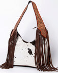 Tooled Leather Hobo Bag With Hair On Hide Western Style