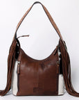 Tooled Leather Hobo Bag With Hair On Hide Western Style