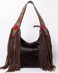 Tooled Leather Hobo Bag With Hair On Hide Western Style