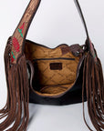 Tooled Leather Hobo Bag With Hair On Hide Western Style