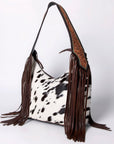 Tooled Leather Hobo Bag With Hair On Hide Western Style