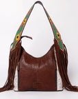Tooled Leather Hobo Bag With Hair On Hide Western Style
