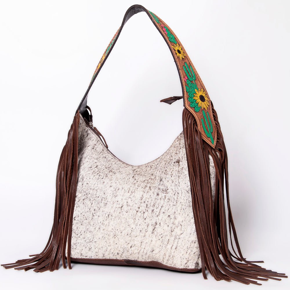 Tooled Leather Hobo Bag With Hair On Hide Western Style