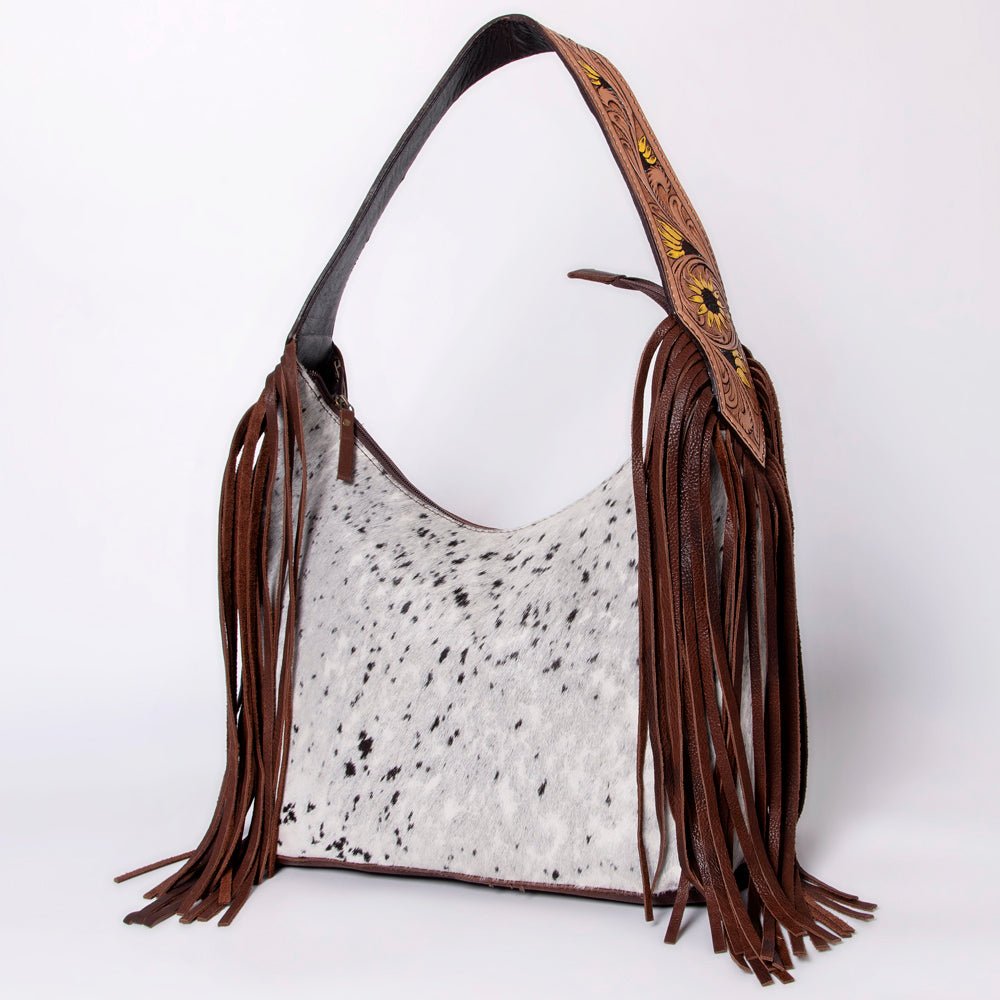 Tooled Leather Hobo Bag With Hair On Hide Western Style