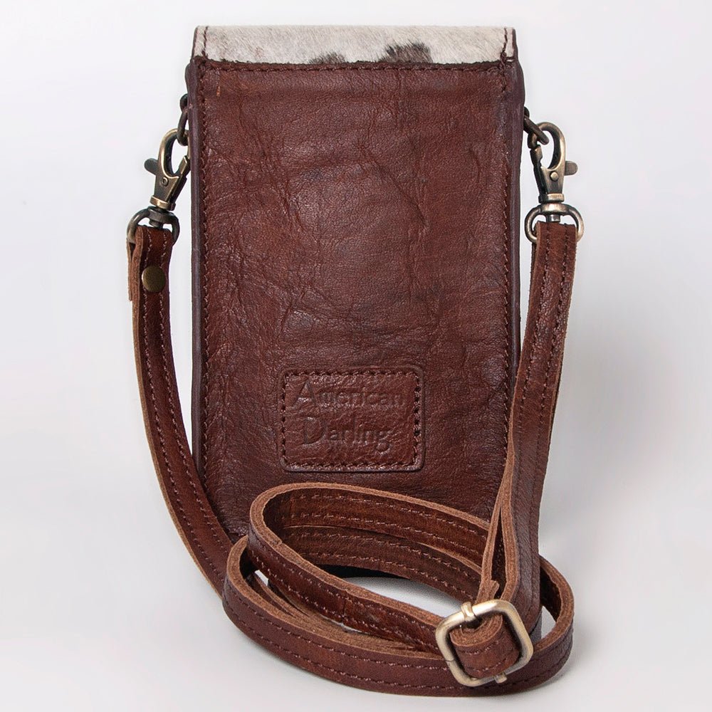 American Darling Cell Phone Holder Hand Tooled Hair-On Genuine Leather Women Bag Western Handbag Purse
