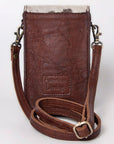 American Darling Cell Phone Holder Hand Tooled Hair-On Genuine Leather Women Bag Western Handbag Purse